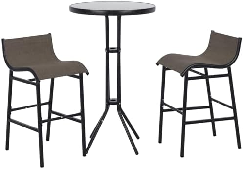 Outsunny 3 Piece Bar Height Outdoor Bistro Set for 2, Round, Tan | Patio Pub Table, 2 Chairs, Comfortable Design, Strong Build