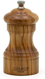 Bisetti Imperia 4 Inch Olive Wood Salt Mill With Adjustable Ceramic Grinder, Made in Italy
