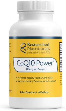 Researched Nutritionals CoQ10 400mg Softgels Heart Health Supplement, 60 Ct | Therapeutic-Strength Coenzyme Q10 Supplement, Supports Cellular Energy