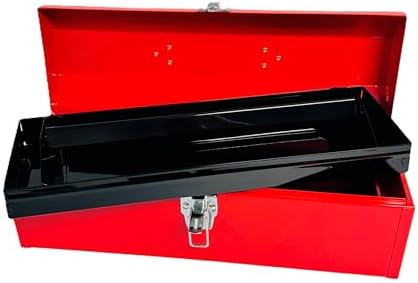 Homak Tool Box, 16" Portable Steel Small Tool Box with Metal Latch Closure & Plastic Handle, Multi-Purpose Heavy Duty Toolbox, Red