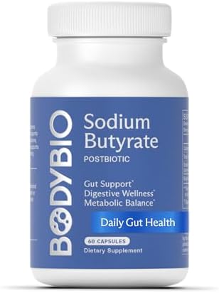 BodyBio Butyrate Sodium- Postbiotic for Gut & Digestive Support | Gut Health, Digestive Support, Bloating, Gas & Constipation Relief, Leaky Gut Repair