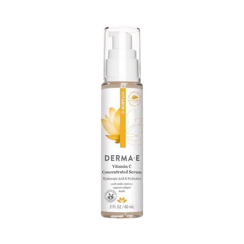 DERMA E Vitamin C Concentrated Serum, 2 Oz, with Hyaluronic Acid, Vitamin E & Aloe, All Natural, Antioxidant-Rich Concentrated Formula
