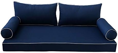 Prolinemax Style 2 - Mattress & Pillow Bolster Cushion for Outdoor Indoor Daybed Porch Swing Bed Contrast Pipe Crib Size AD101 | Covers ONLY |