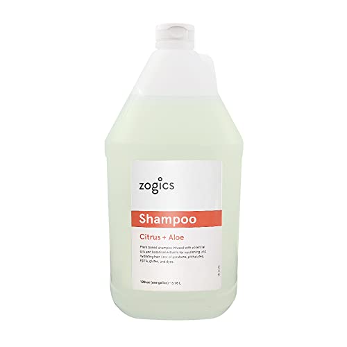 Zogics Shampoo, Citrus and Aloe, 4 Gallon Case | Plant-based formula cleans, nourishes and hydrates hair, for fitness centers, spas, health clubs, facilities and homes