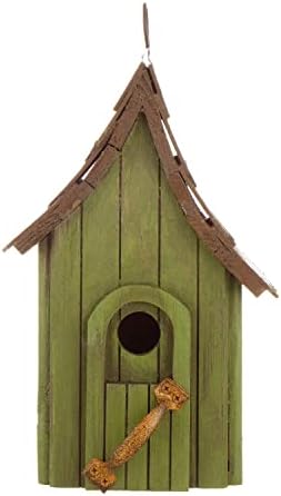 Glitzhome Birdhouses for Outdoors, Green Hand Painted Garden Wooden Bird House with Single Roof Hanging Bird House for Outside