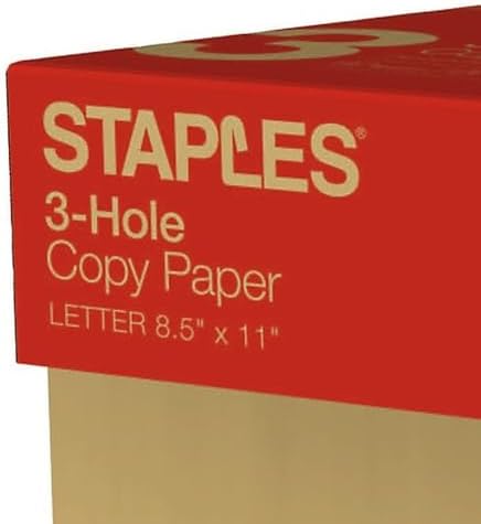 Staples 8.5" x 11" 3-Hole Punched Copy Paper, 20 lbs., 92 Brightness, 500/Ream