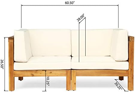 GDFStudio Outdoor Sectional Loveseat Set | 2-Seater | Acacia Wood | Water-Resistant Cushions | Teak and Beige