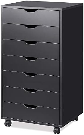 DEVAISE 7-Drawer Office File Cabinets, Mobile Craft Storage Cabinet, White | Wood Drawer Unit, Storage Cabinet, Rolling Cart, Printer Stand, Filing Cabinet with Drawers