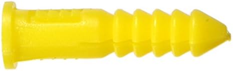 Hillman Ribbed Plastic Wall Anchors, #4-6-8 x 7/8in, 100 Pack, Yellow | Plastic construction, ribbed design grips in drywall, plaster, concrete