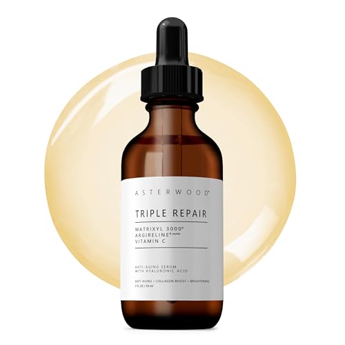 Asterwood Triple Repair Peptide Serum, Matrixyl 3000, Argireline & Vit. C | Minimizes Fine Lines & Stimulates Collagen, Formulated with Hyaluronic Acid, Cruelty-Free, 8 Fl Oz