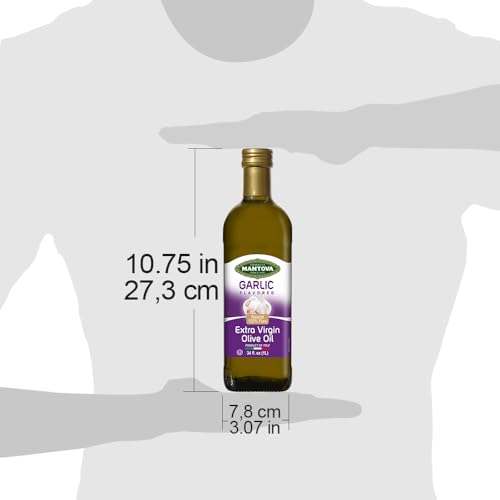 Mantova Garlic Extra Virgin Olive Oil (EVOO) - Cold-Pressed, Premium Quality, Imported from Italy - Perfect for Topping Salads, Vegetables, Pasta Salad, Dipping Italian Bread, or Pan-Frying (Pack of 1)
