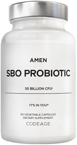 Amen SBO Probiotics Supplement, 50 Billion CFU, Prebiotics, 60 Capsules | Soil-based probiotic 50 billion CFU with prebiotics blend, sprouted broccoli