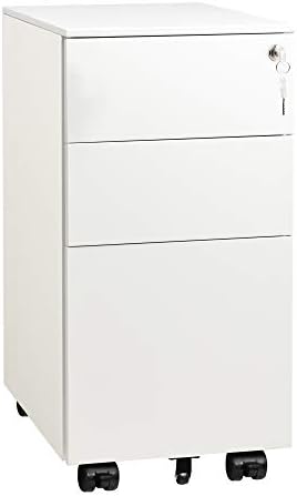 DEVAISE 3 Drawer Mobile File Cabinet with Lock, Under Desk Metal Filing Cabinet for Home Office/Legal/Letter/A4 File, Fully Assembled Except Wheels, Black