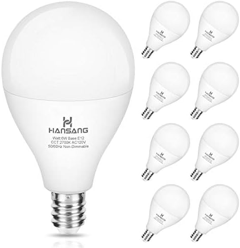 E12 LED Bulb 60W Equivalent Candelabra Light Bulbs 2700K Warm White | Small Base Light Bulb, 6W A15 LED Ceiling Fan Light Bulbs, CRI85+, 120V 600LM Round Bulb for Chandelier, Non-Dimmable 6 Pack
