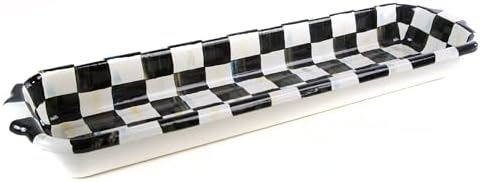 MACKENZIE-CHILDS Enamel Baguette Dish, Black-and-White Courtly Check | Hand-painted design, made from enameled steel