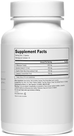 D-Mannose 1000 mg - Urinary Tract Health - with Cranberry Concentrate, Organic Rose Hips, Acerola Extract - 60 Vegetarian Capsules