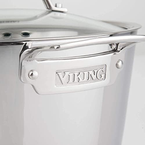 Viking Contemporary 3-Ply Dutch Oven, 5.2 Quart Stainless Steel Cookware Pot with Glass Lid, Dishwasher and Oven Safe, Induction Ready, Silver