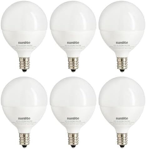 Sunlite G16.5 Light Bulb LED, 5W (40W Equiv.), 350 Lumens, Dimmable, Type G Globe Shape E12 Candelabra Base, Short Bulbs, Vanity Mirror Bulbs, 2700K Soft White, Frosted, 6 Count