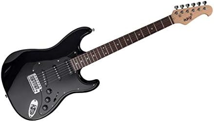 Monoprice Cali Classic Electric Guitar - Black 6 Strings, Double-Cutaway Solid Body, Right Handed, SSS Pickups, Full-Range Tone, With Gig Bag