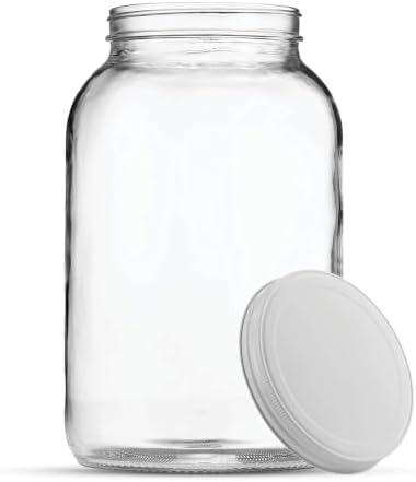 1 Gallon Glass Jar with Lid | Wide Mouth Container for Fermentation | Heavy-duty Large Glass Jar with Lid for kombucha, pickling and food storage | Glass Jars with Airtight Lid design