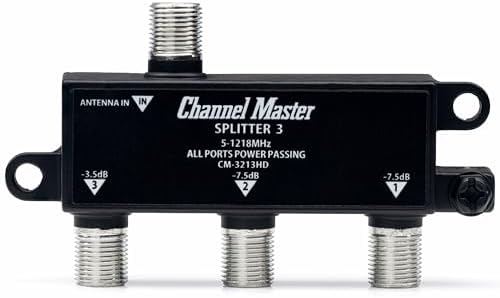 Channel Master Splitter 2 | 2-Way Splitter Distributes Digital HDTV Antenna Signal to 2 TVs, One Input and Two Outputs, Power Passing for Preamplifiers and Boosters, Low-Loss Design, Indoor/Outdoor