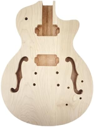 Yinfente Electric Guitar Body Mahogany +Maple Top Semi-Hollow Guitar Body Unfinished Set in Heel DIY Guitar Replacement