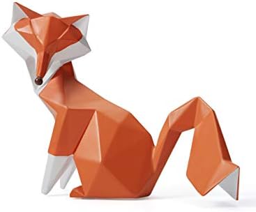 HAUCOZE Fox Statue Figurine Animal Sculpture Modern Home Decor 8.3 Inch | Orange Resin Geometric Art Birthday Holiday Gift Handmade Ornament for