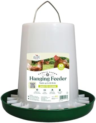 Harris Farms Hanging Poultry Feeder with Twist Lock Base, 10 lb Capacity | Feeds Up to 25 Birds, Hanging Design Helps Reduce Feed Waste