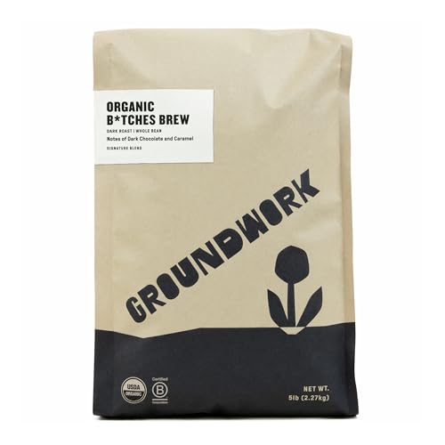 GROUNDWORK B*tches Brew Whole Bean Coffee Dark Roast Blend - USDA Organic Signature Blend Coffee Beans - 12oz Bag (Pack of 1)