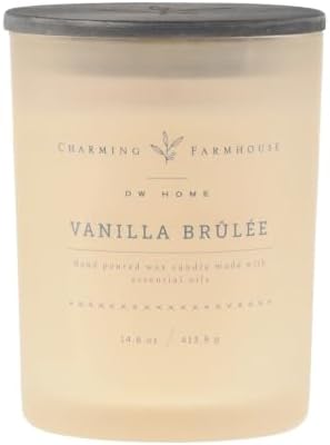 Charming Farmhouse by DW Home Vanilla Brûlée Scented Candle, 8 oz Wooden Wick Candle, Vanilla Bean, Toffee & Toasted Marshmallow Fragrance, Up to 40H Burn Time