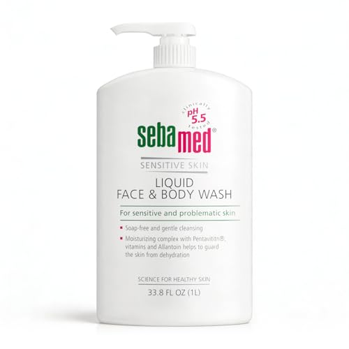 SEBAMED Sensitive Skin Face and Body Wash for Women and Men, pH 5.5, Mild Gentle Hydrating Cleanser, Hypoallergenic Body Wash, Dermatologist Recommended, 33.8 Fluid Ounces (1 Liter)