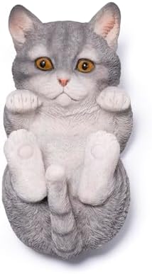 Hodao Cute Cat Phone Stand, Gray Kitten Cell Phone Holder for Desk, Resin Animal Figurine Stand for iPhone and Samsung, Vertical or Horizontal Viewing
