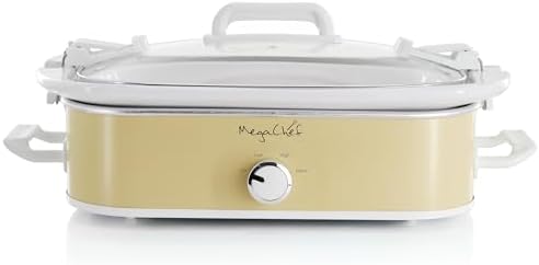 MegaChef 3.5 Quart Rectangle Casserole Slow Cooker with 3 Temperature Settings, Carry Handles and Locking Tempered Glass Lid (Cream)