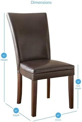 Steve Silver Company Hartford Parsons Chair, Vegan Leather, Contemporary Style, Dining Room, Kitchen, Asian Hardwood Solids, Ergonomic Shape Backing, 20" D x 28" W x 41" H, Brown