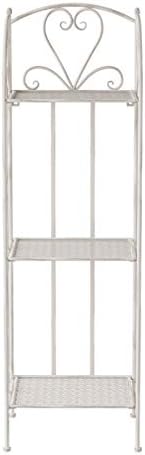 Plant Stand 3-Tier Vertical Shelf Indoor or Outdoor Folding Wrought Iron Home Garden Display with Laser Cut Shelves by Pure Garden (Antique White)
