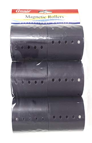 Annie Magnetic Hair Rollers 2 Inch, 12 Count Gray Curlers for Smooth Curls & Waves, Easy Dry or Damp Sets, Secure Comfortable Fit, Use with Pins/Clips