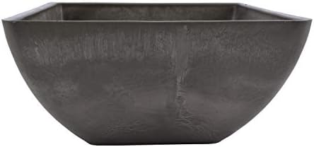 PSW Pot Collection 12x6 inch Plastic/Stone/Wood Composite Square Planter – No Drainage Hole (Drillable), Modern Indoor/Outer Pot for Flowers, Foliage, Succulents, Fairy Gardens, Dark Charcoal