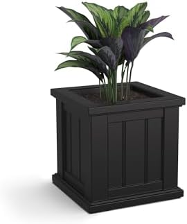 Mayne Cape Cod 14in Self-Watering Square Planter, Black | Self-watering, All season, Fade resistant, Double-wall design, 15-year warranty
