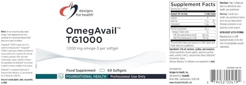 Designs for Health OmegAvail TG1000 - TG (Triglyceride) Fish Oil Supplement with EPA/DHA - Highly Concentrated 1000mg Omega-3 Per Softgel - Natural