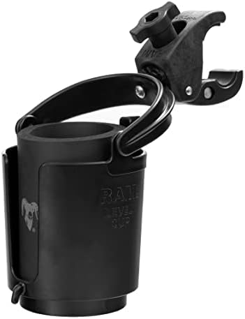 RAM MOUNTS Tough-Claw Cup Holder with B Size 1" Ball, Self-Leveling | Holds drinks up to 16 oz, clamps to handlebars and rails