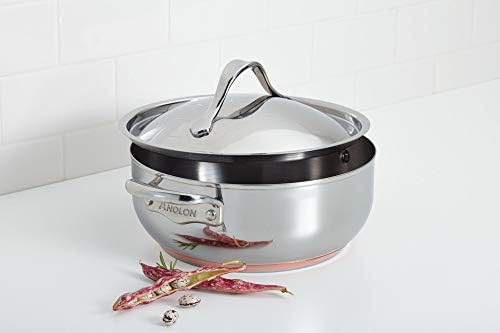 Anolon Nouvelle Stainless Steel Cookware Pots and Pans Set, 10 Piece | Stainless Steel Cookware Set with Lids, Oven Safe to 500°F, Durable Everyday Cooking, Dishwasher Safe
