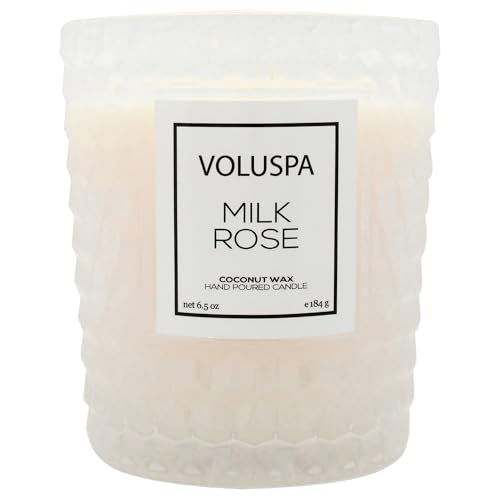 Voluspa Milk Rose, Classic Candle Jar, 6.5 Ounces, 40 Hour Burn Time, Coconut Wax for Clean Burning, Handcrafted in the USA