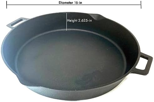 Bayou Classic 7439 16-in Cast Iron Double-Handled Skillet w/Pour Spouts Features Large Loop Handles Perfect For Breakfast Roast Pan Frying Sautéing