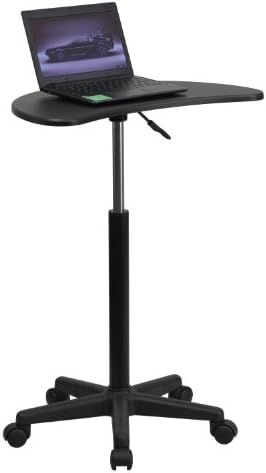 Flash Furniture Eve Sit to Stand Mobile Laptop Desk/Speaker's Lectern with Wheels, Modern Height-Adjustable Portable Standing Computer Desk, Black | Heavy Duty Nylon Base, Dual Wheel Casters