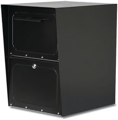Architectural Mailboxes Oasis Galvanized Steel Package Drop Box, Black, XL | Rust-resistant parcel locker with a secure cam lock, an anti-theft hopper door, and a powder-coat finish.
