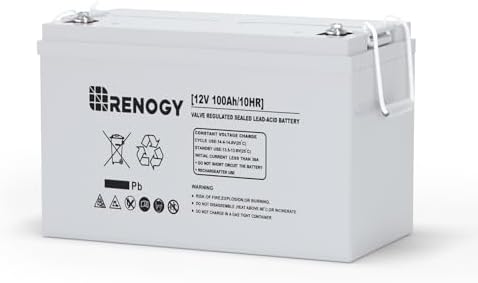 Renogy Deep Cycle AGM 12 Volt 100Ah Battery, 3% Self-Discharge Rate, 1100A Max Discharge Current, Safe Charge Appliances for RV, Camping, Cabin