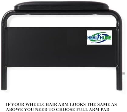 Healthline Padded Armrests for Wheelchair, Universal Arm Pads Replacement Black, 14’ Full Length (2)
