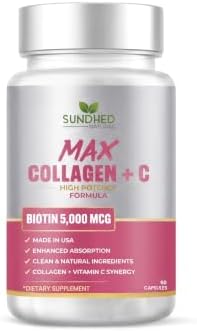 Max Collagen Plus C (60 caps) - All Natural Collagen Capsules with Biotin & Bioperine to Boost Anti Aging Hydration & Skin Firmness - Collagen Pills to Strengthen Bones & Nails