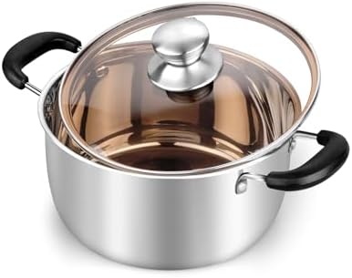TeamFar 4 Quart Stock Pot, Stainless Steel Stock Pasta Soup Pot with Lid
