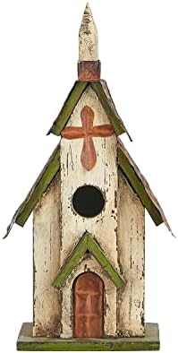 Glitzhome 14" H Hanging Distressed Wooden Church Birdhouse Garden Decor